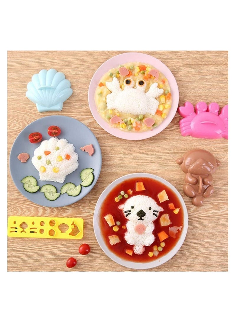 NIBEMINENT Rice Mold Cartoon Ocean Bento Maker Mould Shell Crab & Seal Seaweed Nori Expression Cutter Accessories DIY Kitchen Tools for Baby Kids Meal, Set of 5 - Image 1