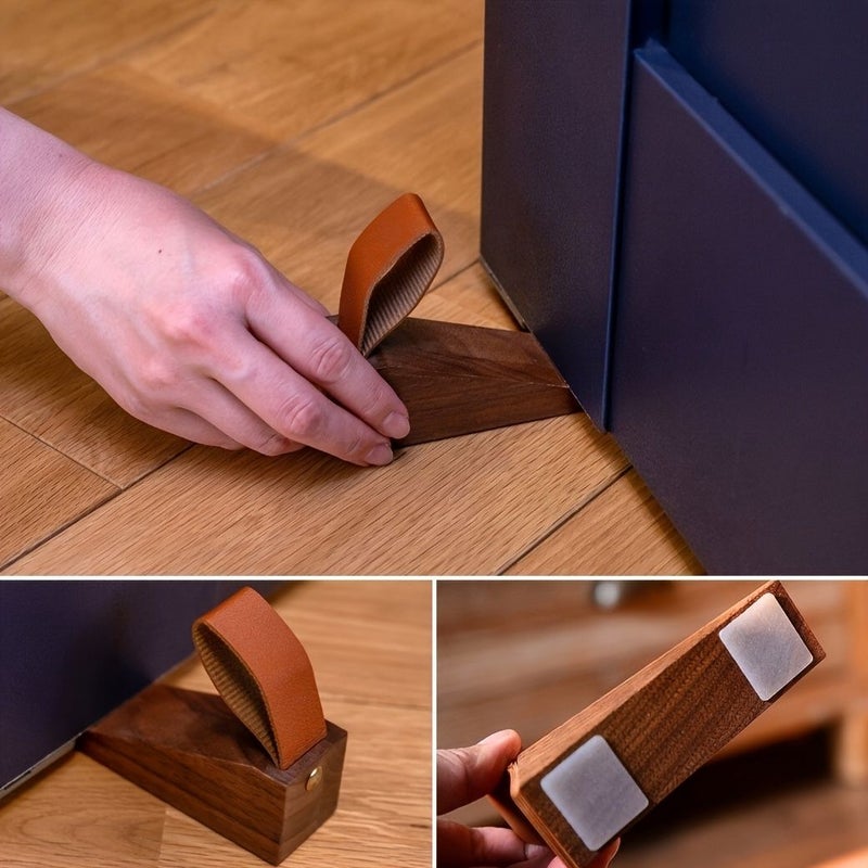 Solid Wood Door Stopper Brown Anti Slam Wedge Non Slip Pad Bedroom - Image 4
