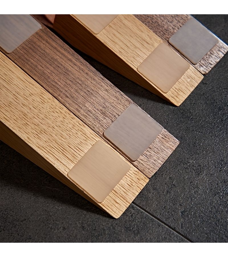 Solid Wood Door Stopper Brown Anti Slam Wedge Non Slip Pad Bedroom - Image 2