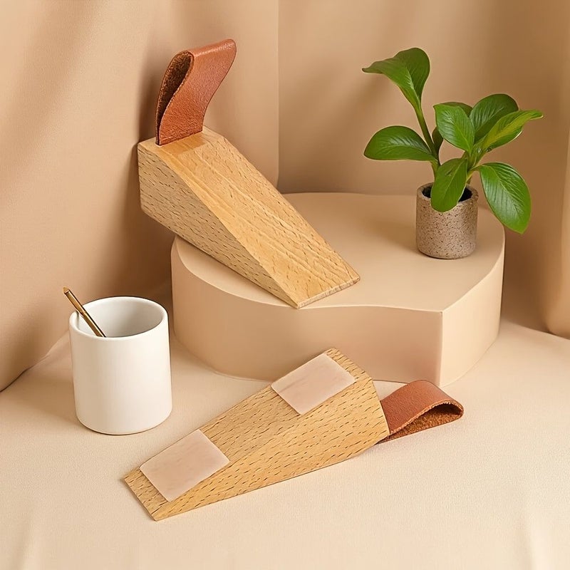 Solid Wood Door Stopper Brown Anti Slam Wedge Non Slip Pad Bedroom - Image 5