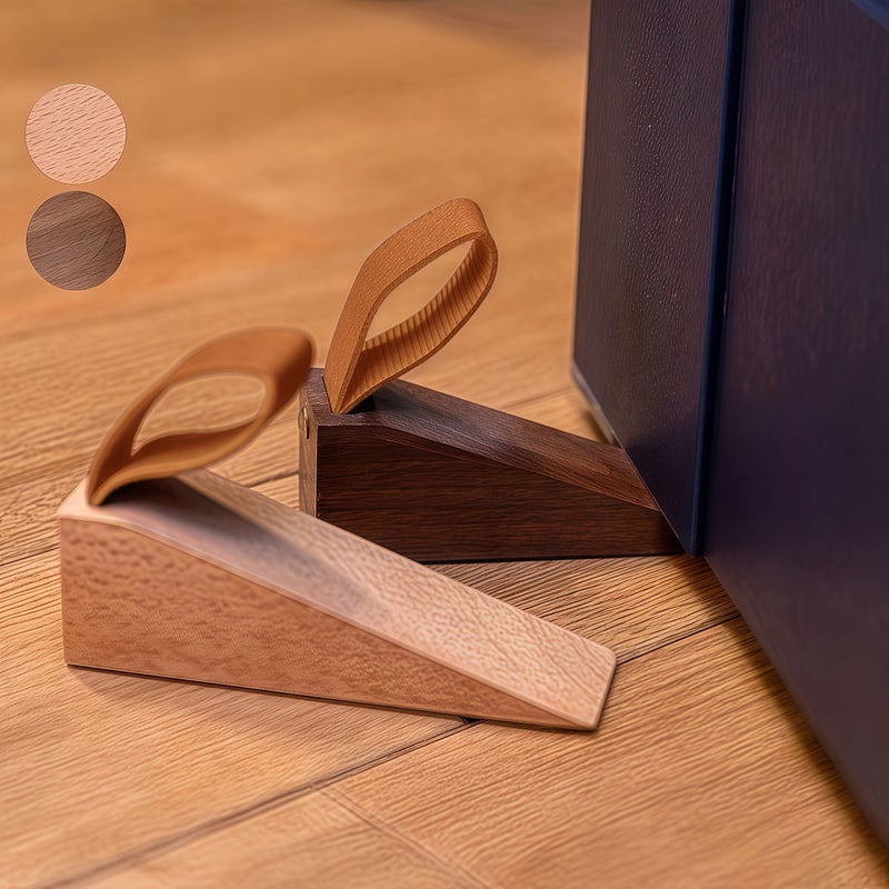 Solid Wood Door Stopper Brown Anti Slam Wedge Non Slip Pad Bedroom - Image 1