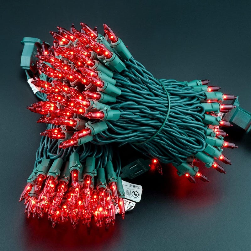 YULETIME 200 Red Christmas Lights, Pack of 2 Sets 33 Feet 100 Count UL Certified Incandescent String Lights (Red - Green Wire) - Image 3