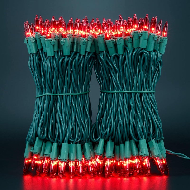 YULETIME 200 Red Christmas Lights, Pack of 2 Sets 33 Feet 100 Count UL Certified Incandescent String Lights (Red - Green Wire) - Image 2