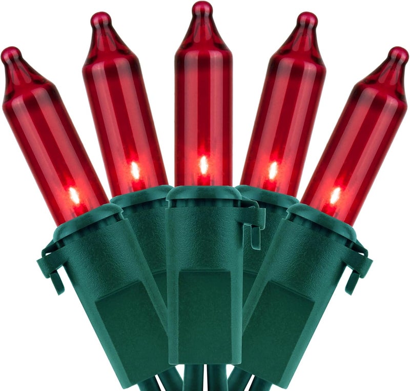 YULETIME 200 Red Christmas Lights, Pack of 2 Sets 33 Feet 100 Count UL Certified Incandescent String Lights (Red - Green Wire) - Image 1