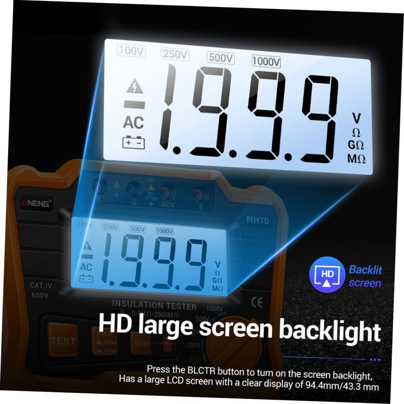 Digital Insulation Tester Megohmmeter 1000V LCD Backlight Auto Voltage Release - Image 4