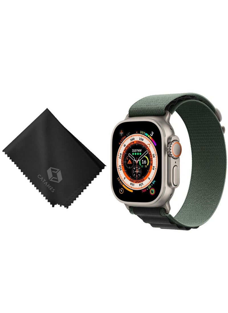 CATANES 2 Packs Of Apple Watch Band and Microfiber Cloth Alpine Loop Band 49mm 45mm 44mm 42mm Women Men Adjustable with Metal G-Hook Strap for iWatch Ultra Series SE 8/7/6/5/4/3/2/1 Black Green  - Image 2