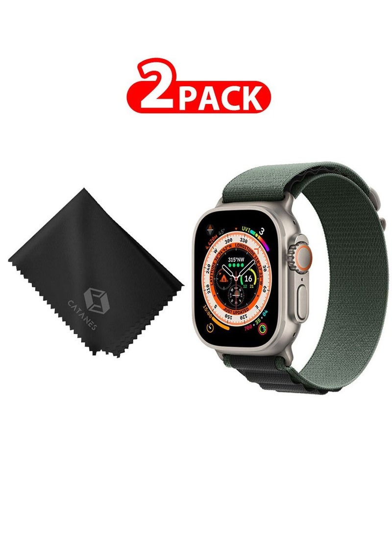CATANES 2 Packs Of Apple Watch Band and Microfiber Cloth Alpine Loop Band 49mm 45mm 44mm 42mm Women Men Adjustable with Metal G-Hook Strap for iWatch Ultra Series SE 8/7/6/5/4/3/2/1 Black Green  - Image 1