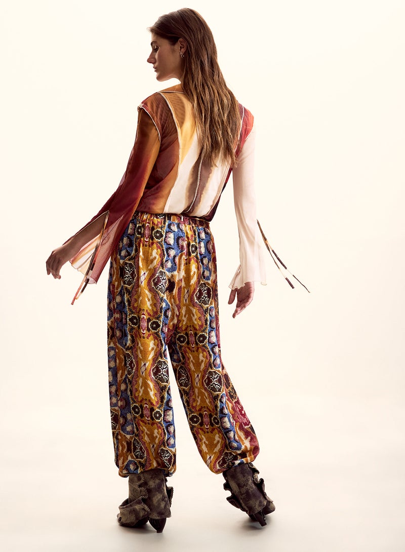 DESIGUAL Palazzo-Cut Pants Made Of Fluid Fabric With An Ethnic-Style Print - Image 3