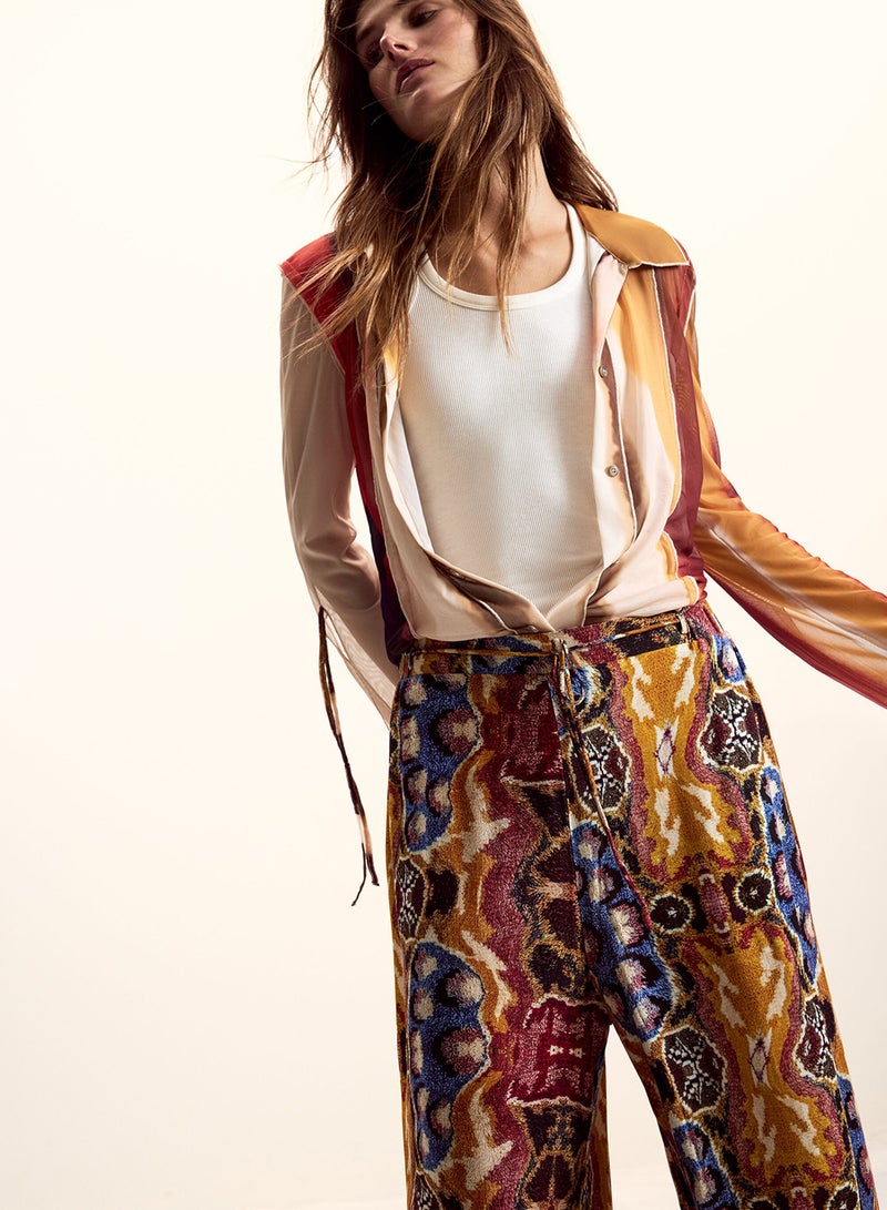 DESIGUAL Palazzo-Cut Pants Made Of Fluid Fabric With An Ethnic-Style Print - Image 2