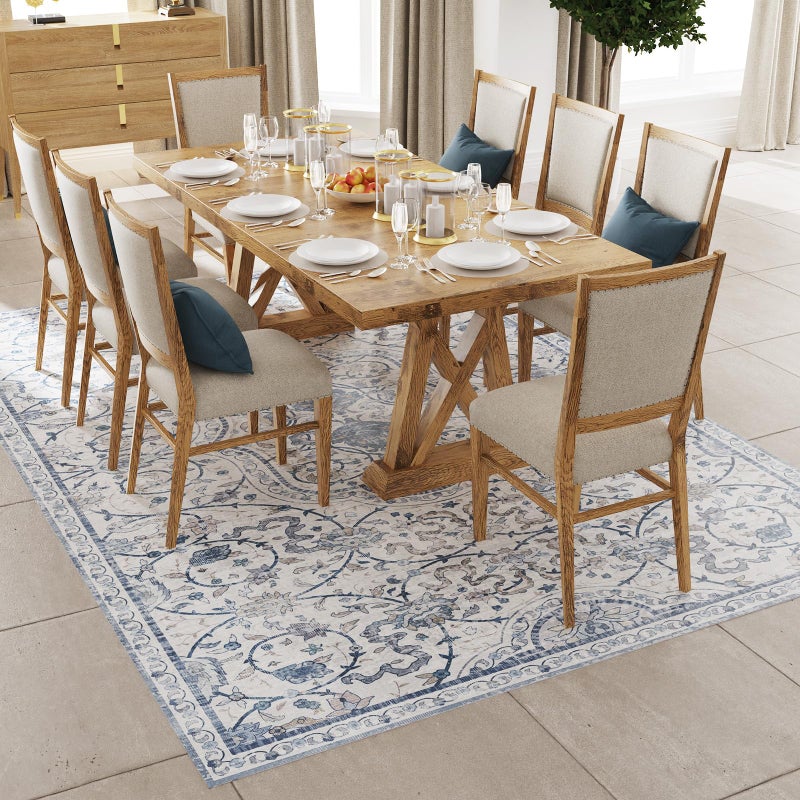 KEYDOL 5x7 Durable Vinyl Rugs for Living Room, Vintage Floral Pattern for Dining Room, Bedroom, Home Office, Bobo Blue Non-Slip Large Rugs for Indoor&Outdoor RV, Deck, Backyard, Balcony, Modern Home Decor - Image 1