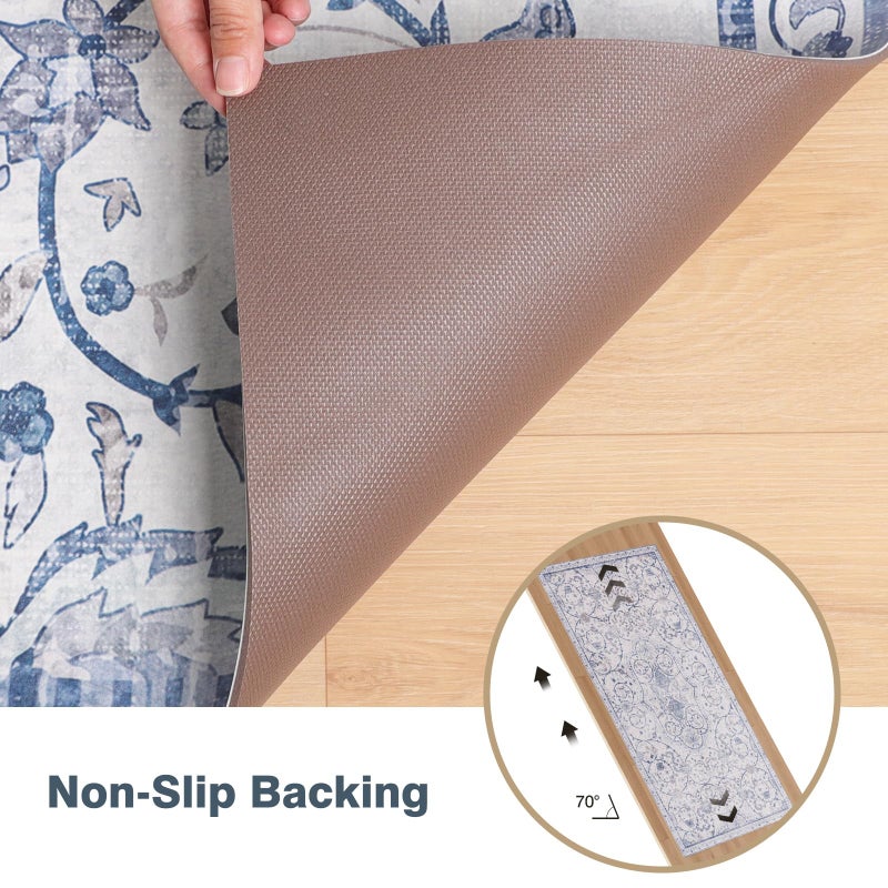 KEYDOL 5x7 Durable Vinyl Rugs for Living Room, Vintage Floral Pattern for Dining Room, Bedroom, Home Office, Bobo Blue Non-Slip Large Rugs for Indoor&Outdoor RV, Deck, Backyard, Balcony, Modern Home Decor - Image 4