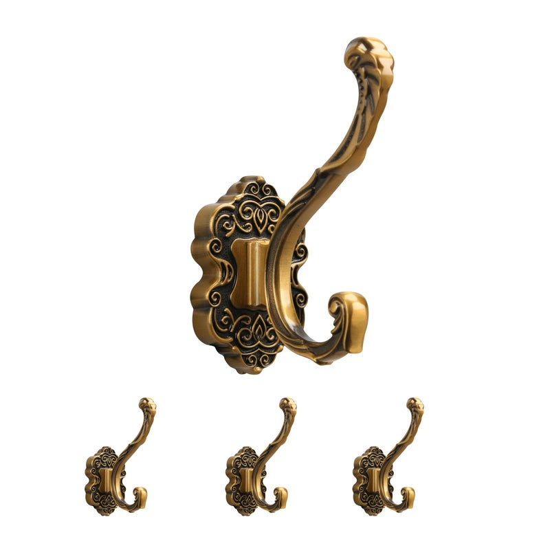SDH Antique Brass Coat Hooks Heavy Duty Wall Mounted Vintage Decorative for Coats Towels Keys Purse Rust Resistant Easy Installation Kit Included Pack of 4 - Image 2