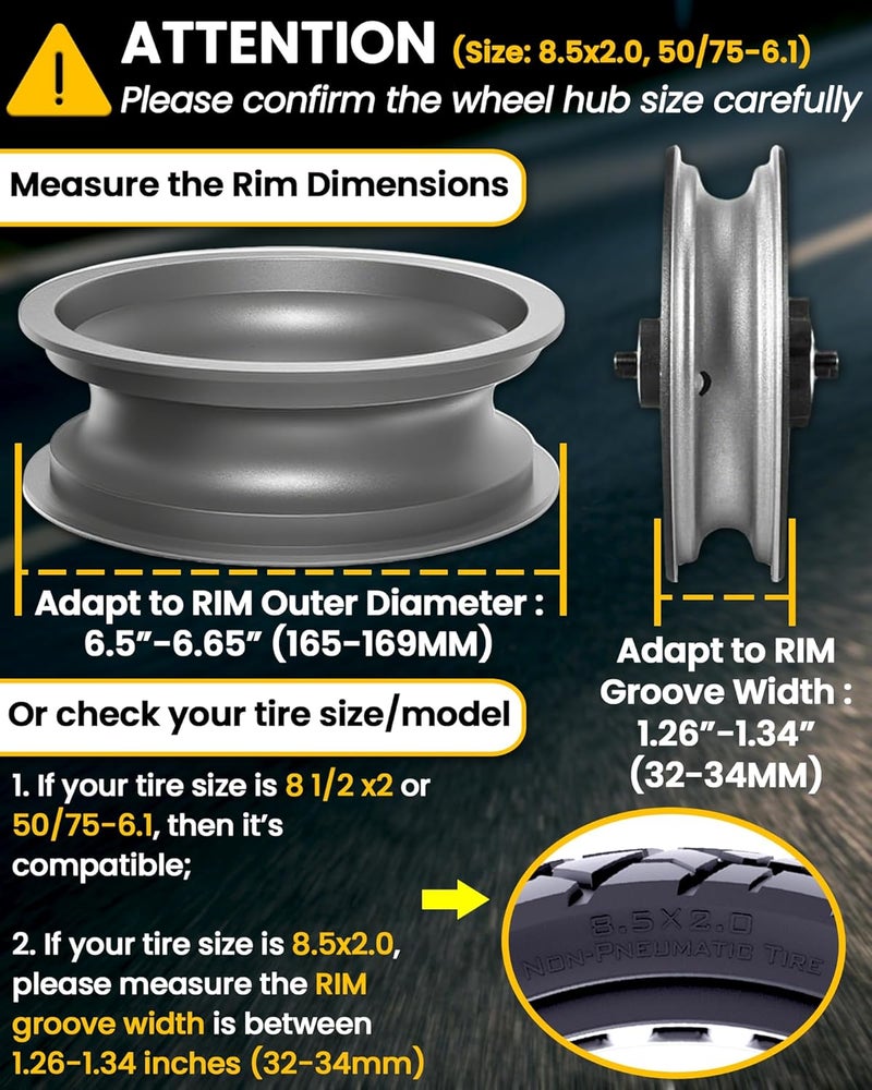 Monuary 1-Pack 50/75-6.1 Tyre for Electric Scooter, Solid Tubeless Tyres Also Compatible with Size 8.5 x 2.0 and 8 1/2 x 2, Puncture Resistant, Maintenance-Free - Image 2