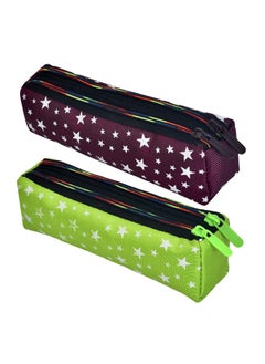 Kuber Industries Kuber Industries Pencil Pouch | Rexine Stationary Pouch | 2 Zipper Pencil Utility Pouch | Pen-Pencil Box for Kids | Star Pencil Pouch | Pack of 2 | Multi, Assorted  - Image 1