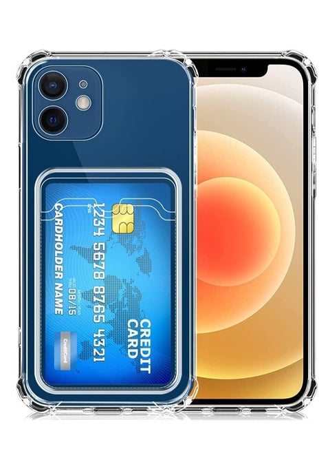 TenTech Transparent cover with shockproof corners with card holder - card holder - heat-resistant polyurethane card holder for iPhone 12 - transparent