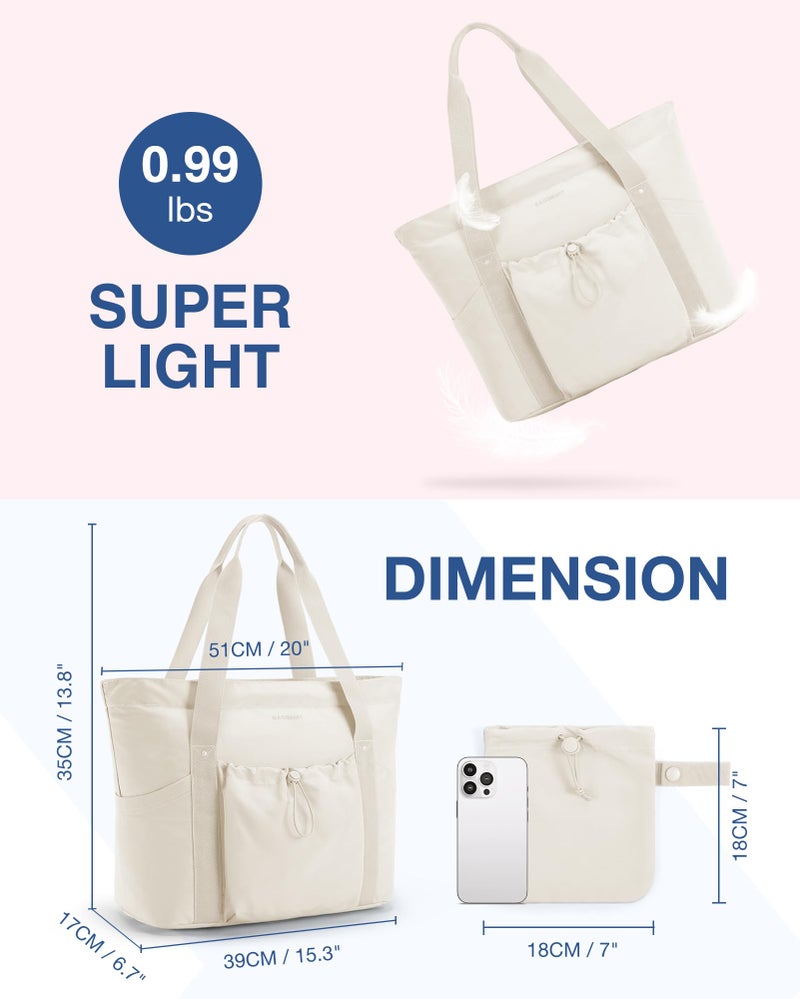 BAGSMART BAGSMART Women Foldable Tote Bag with Drawstring Storage Bag, Large Tote Bag Shoulder Bag Top Handle Handbag for Travel, Work, Beach, Gym, Shop, (Beige)  - Image 5
