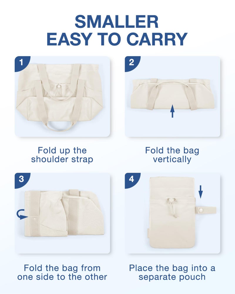 BAGSMART BAGSMART Women Foldable Tote Bag with Drawstring Storage Bag, Large Tote Bag Shoulder Bag Top Handle Handbag for Travel, Work, Beach, Gym, Shop, (Beige)  - Image 3