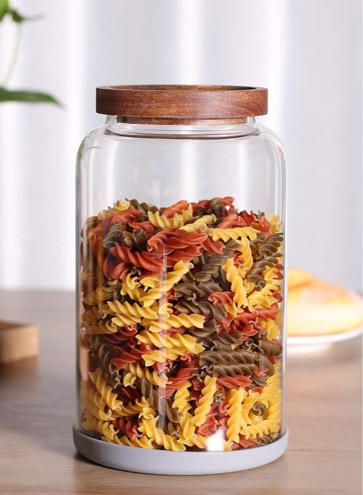 AUTOYSUR 2pc Airtight Glass Storage Jar with Acacia Wood Air-tight Lid,Borosilicate Glass Kitchen Canisters,Glass Canister for Kitchen,Pantry Organization,Ideal for Coffee,Nuts,Cookie(3000ml*2)  - Image 2