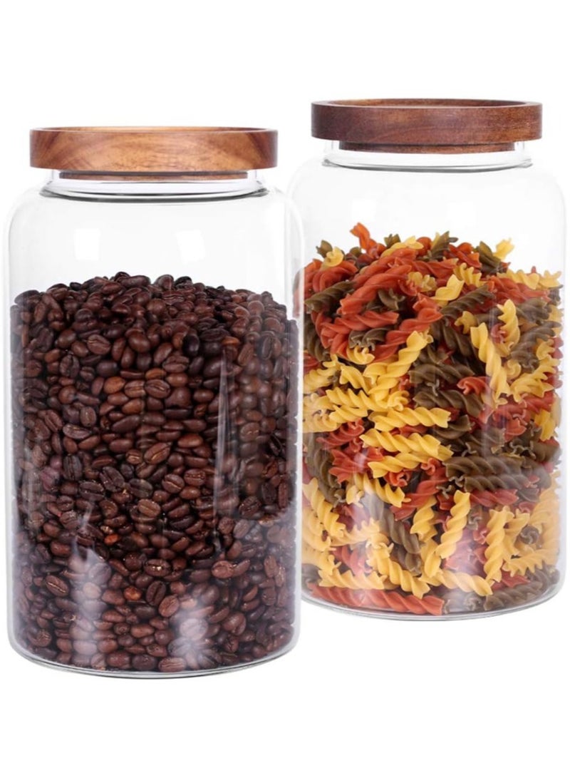 AUTOYSUR 2pc Airtight Glass Storage Jar with Acacia Wood Air-tight Lid,Borosilicate Glass Kitchen Canisters,Glass Canister for Kitchen,Pantry Organization,Ideal for Coffee,Nuts,Cookie(3000ml*2)  - Image 1