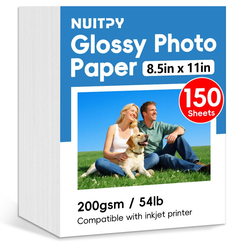 NUITPY 150 Sheets Glossy Photo Paper, 8.5in x 11in Inkjet Photo Printer Paper, Picture Paper for Photos, Calendars, Brochures, Cards, Menus(200gsm / 54lb) - Image 1