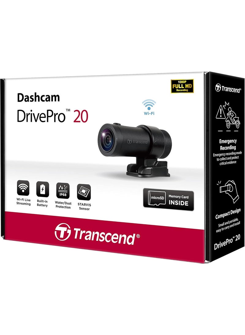 Transcend 64GB, 2K 1440p Motorcycle Dash Cam, 140 Wide-Angle, Built-in WiFi,G-Sensor, Night Vision, IP68, Emergency Recording, for Bikes, Motorcycles - TS-DP20A-64G - Image 2