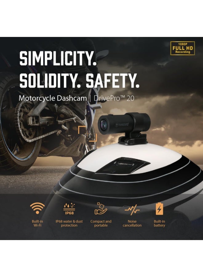 Transcend 64GB, 2K 1440p Motorcycle Dash Cam, 140 Wide-Angle, Built-in WiFi,G-Sensor, Night Vision, IP68, Emergency Recording, for Bikes, Motorcycles - TS-DP20A-64G - Image 3