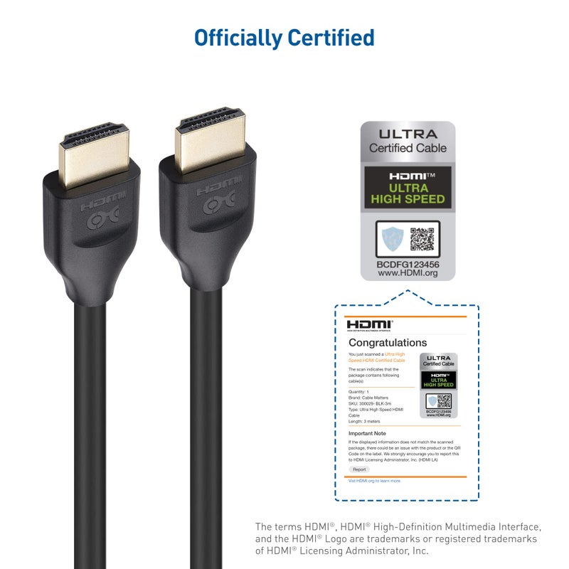 Cable Matters كابل ماترز [معتمد بسرعة فائقة HDMI] كابل HDMI 8K بطول 25 قدم / 7.6 متر بسرعة 48Gbps مع دعم 8K@60Hz، 4K@240Hz و HDR لجهاز PS5، Xbox Series X/S، RTX3080/3090، RX 6800/6900، Apple TV، وأكثر - Image 3