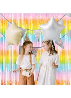 Zibuyu ZIBUYU® 2 Pack Rainbow Fringe Table Skirt Room Decor Gradient Multi Color Plastic Fringe Table Skirt Wall Decoration Vibrant Coloful Backdrop Decorative Curtains Table Skirt for Party, Festivals  - Image 4