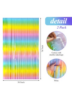Zibuyu ZIBUYU® 2 Pack Rainbow Fringe Table Skirt Room Decor Gradient Multi Color Plastic Fringe Table Skirt Wall Decoration Vibrant Coloful Backdrop Decorative Curtains Table Skirt for Party, Festivals  - Image 3