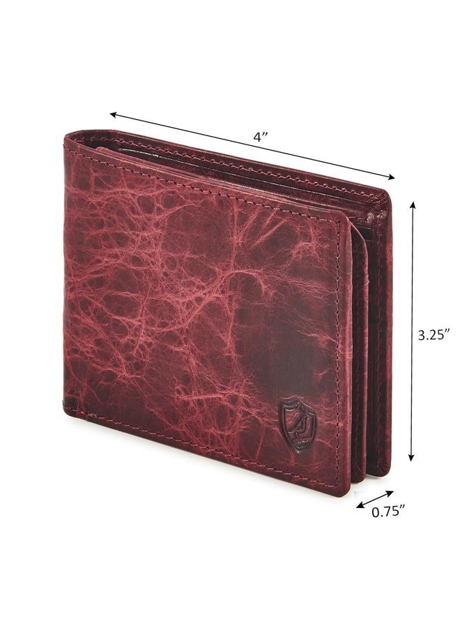COCHOA Men's Real Leather RFID Blocking Bifold Wallet Stylish Anti Theft Security With 2 ID Window, WINE, 3.25 x 4.25 x 0.4 , Vintage - Image 3