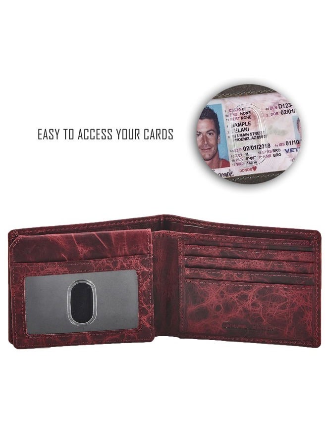 COCHOA Men's Real Leather RFID Blocking Bifold Wallet Stylish Anti Theft Security With 2 ID Window, WINE, 3.25 x 4.25 x 0.4 , Vintage - Image 5
