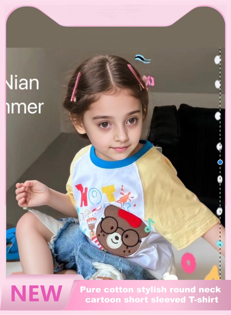 Children's short-sleeved T-shirts, cute baby tops, pure cotton, fashionable round-neck cartoon  - Image 1