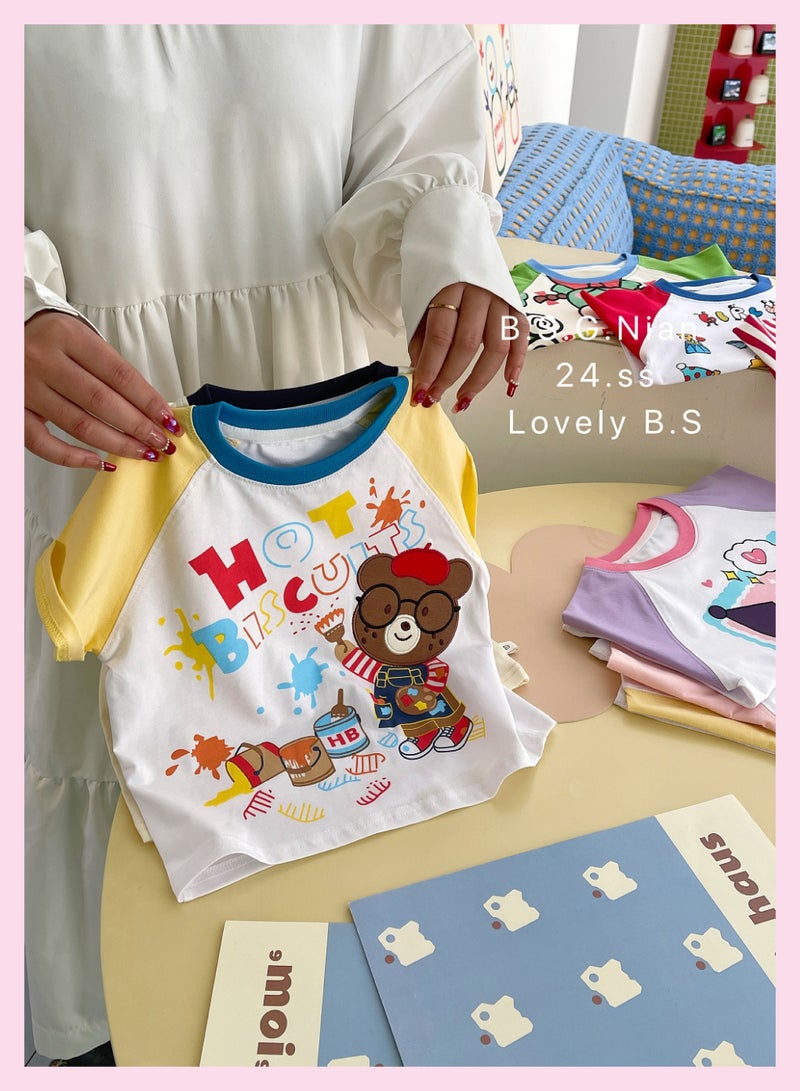 Children's short-sleeved T-shirts, cute baby tops, pure cotton, fashionable round-neck cartoon  - Image 4