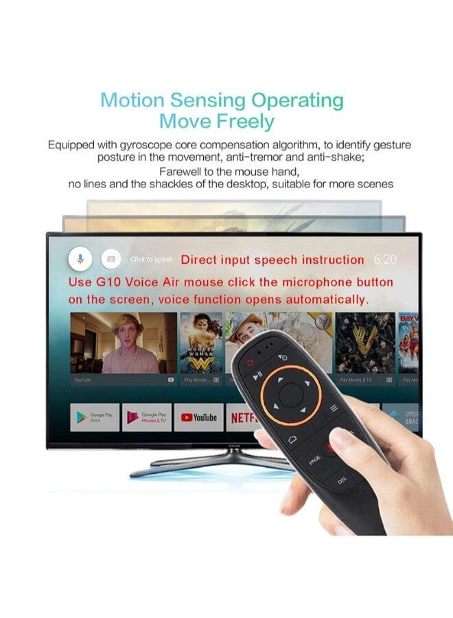 زبون G10 مستشعر جيروسكوبي، ماوس هوائي لاسلكي، جهاز تحكم عن بعد ذكي مع ميكروفون، أسود - Image 2