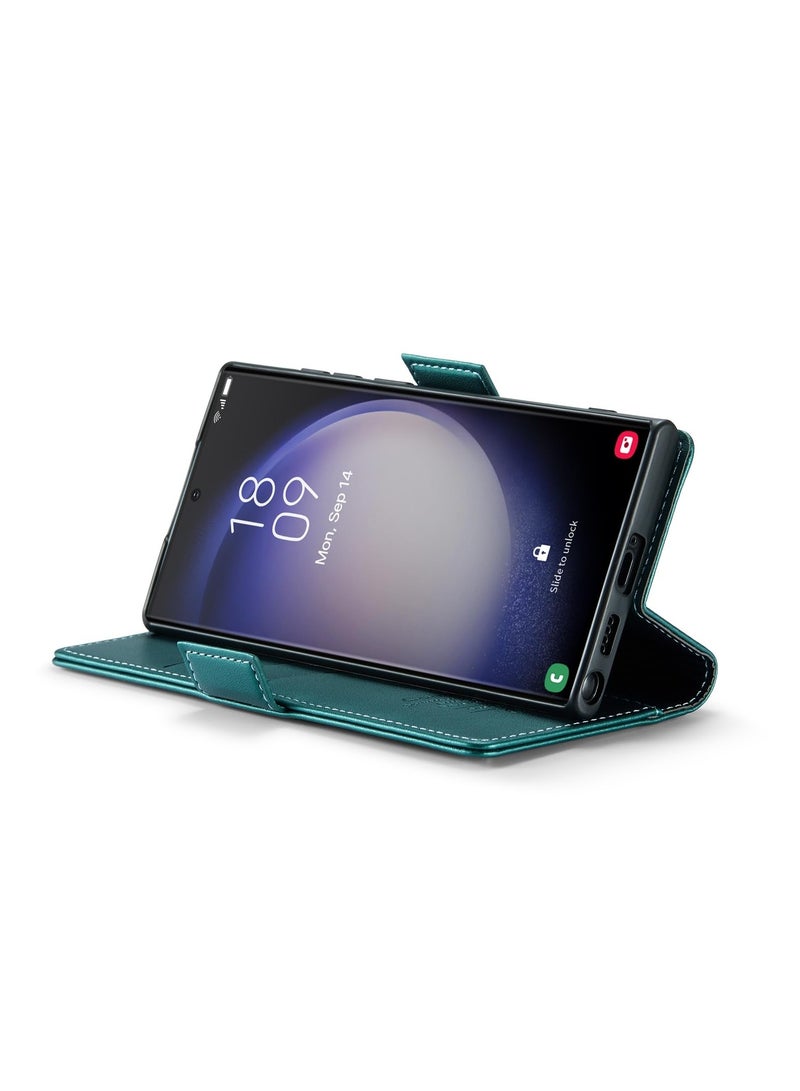 CaseMe Phone Case Luxury PU Leather Design Anti Fingerprint 023 Flip Cover Card Slot Holder Cover For Samsung Galaxy S23 Ultra (Green) - Image 3