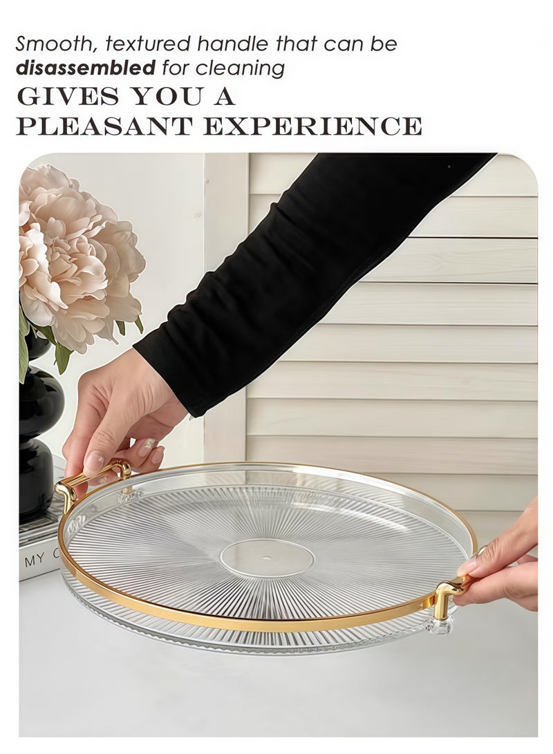 صينية مستديرة، صينية تقديم مستديرة شفافة متعددة الأغراض مع مقابض للخبز والفاكهة والوجبات الخفيفة، صينية مجوهرات شفافة عصرية للحفلات والمطبخ والحمام وعرض ديكور المنزل - Image 4