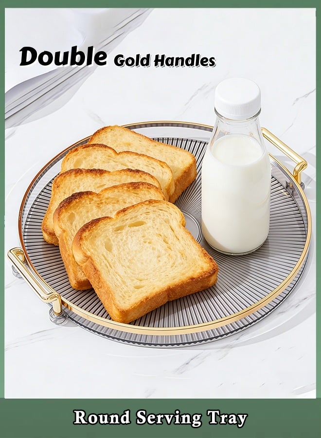 صينية مستديرة، صينية تقديم مستديرة شفافة متعددة الأغراض مع مقابض للخبز والفاكهة والوجبات الخفيفة، صينية مجوهرات شفافة عصرية للحفلات والمطبخ والحمام وعرض ديكور المنزل - Image 1