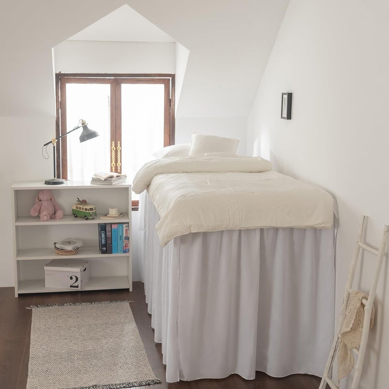Dorm Room Bed Skirt Twin XL - College Dorm Bed Skirt - Extra Long Dorm Room Bed Skirt 46 Inch Tailored Drop - 100% Microfiber Dorm Room Bedskirts - College Dorm Bed Skirt - White, Twin-XL /46 Drop - Image 4