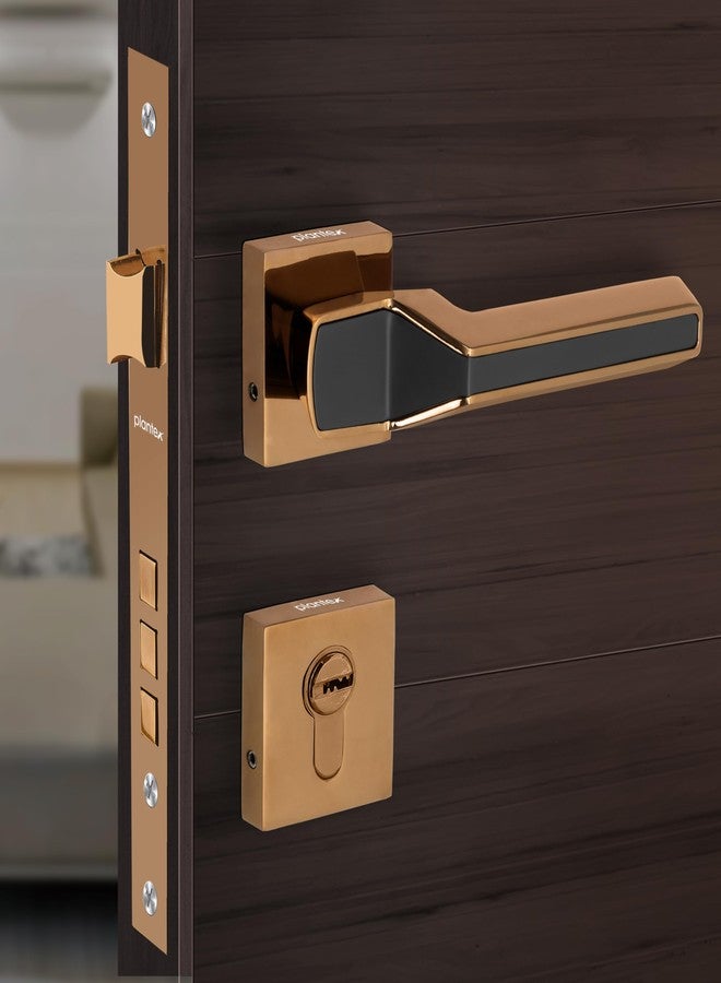 Plantex Brass, Zinc Mortise Door Lock For Main Door/Premium Handle Lock Set For Home With 3 Years Warranty (Rose Gold & Black) - Image 1