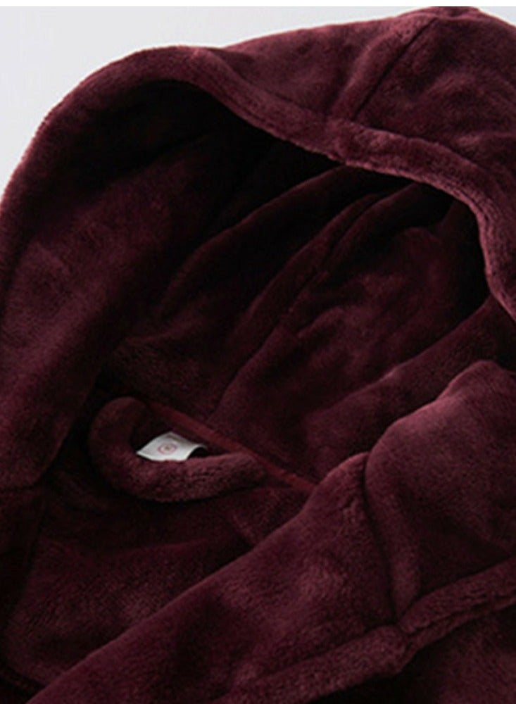 إسكدنيا جنس واحد الشتاء طويل سميكة مغطاة الشعاب المرجانية الصوف فستان ليلي رداء حمام النبيذ الأحمر - Image 3