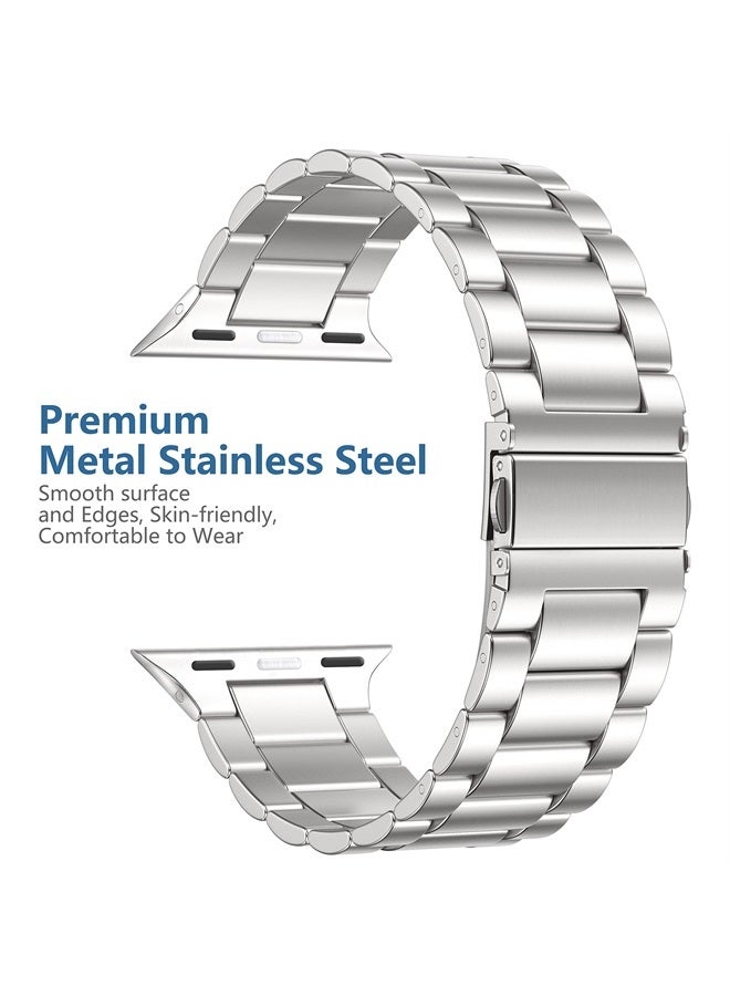 Lerobo Compatible for Apple Watch Band 40mm 41mm 38mm 42mm 44mm 45mm,Solid Stainless Steel Metal iwatch Bands with 2 Pack Protective Cases for iWatch Series 8 7 6 5 4 3 2 1 SE/SE2 Men Women Starlight - Image 2