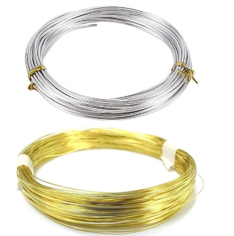 ART IFACT 1mm Brass and Silver Plated String Wire (10 Meters Each) for Craft, Jewelry Making, Beading, Earring, Necklace, Imitation Parts - Rust Free (Combo of Brass and Silver) - Image 1