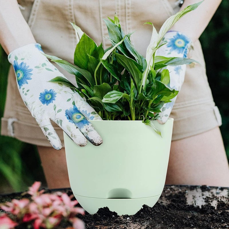 Azonee 3 Pack 8 Inch Plant Pots, Plastic Self Watering Planter with Deep Reservoir and High Drainage Holes, for Outdoor, Indoor and Garden (Green) - Image 5