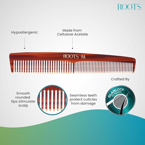 ROOTS Classic Comb | Dual Teeth For Styling & Detangling | Rounded Teeth prevent Hair damage | For Women with Straight, Long, silky, Wavy Hair | Wet & Dry use | Length - 6.4 Inch | Model No - 9A - Image 2