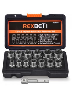 REXBETI Impact Bolt & Nut Remover Set, 13 Pieces Bolt Extractor Tool Set with Solid Storage Case