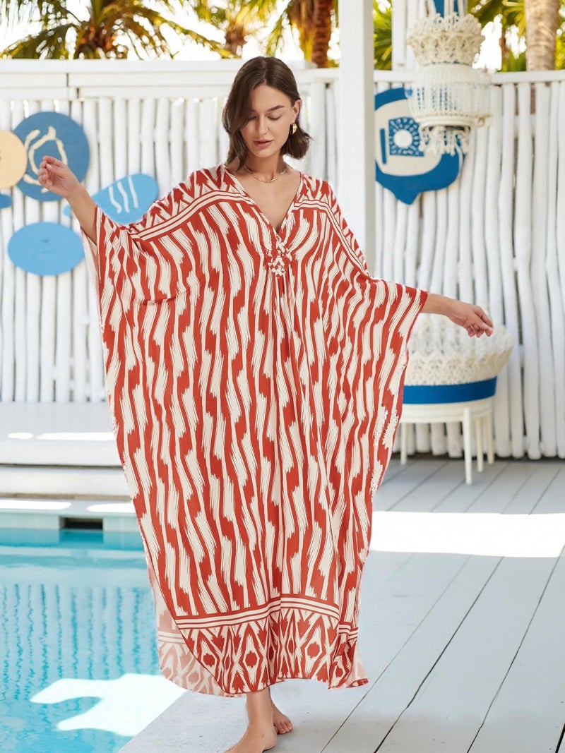 IMAGEKOPE Kaftan Dresses for Women Plus Size V-Neck Moo Moos Batwing Kaftan Beach Dress Bathing Suit Cover-Up Loungewear - Image 3
