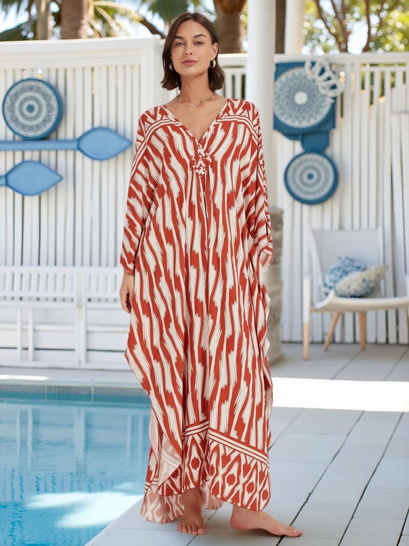 IMAGEKOPE Kaftan Dresses for Women Plus Size V-Neck Moo Moos Batwing Kaftan Beach Dress Bathing Suit Cover-Up Loungewear - Image 4