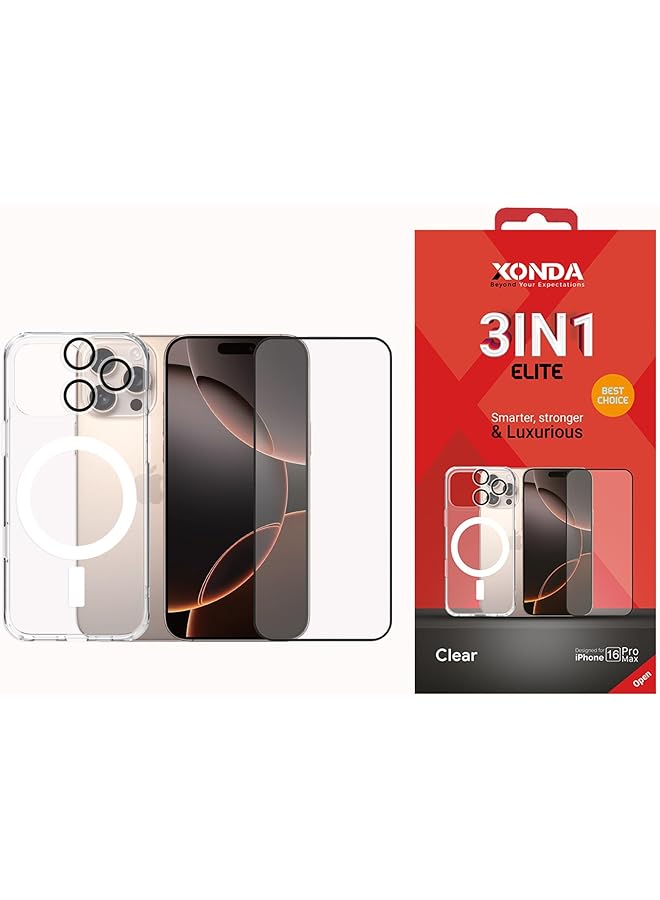 erorex Elite 3 In 1 Magsafe Case Screen Protector And Camera Lens For Iphone 16 Pro Max Clear - Image 1