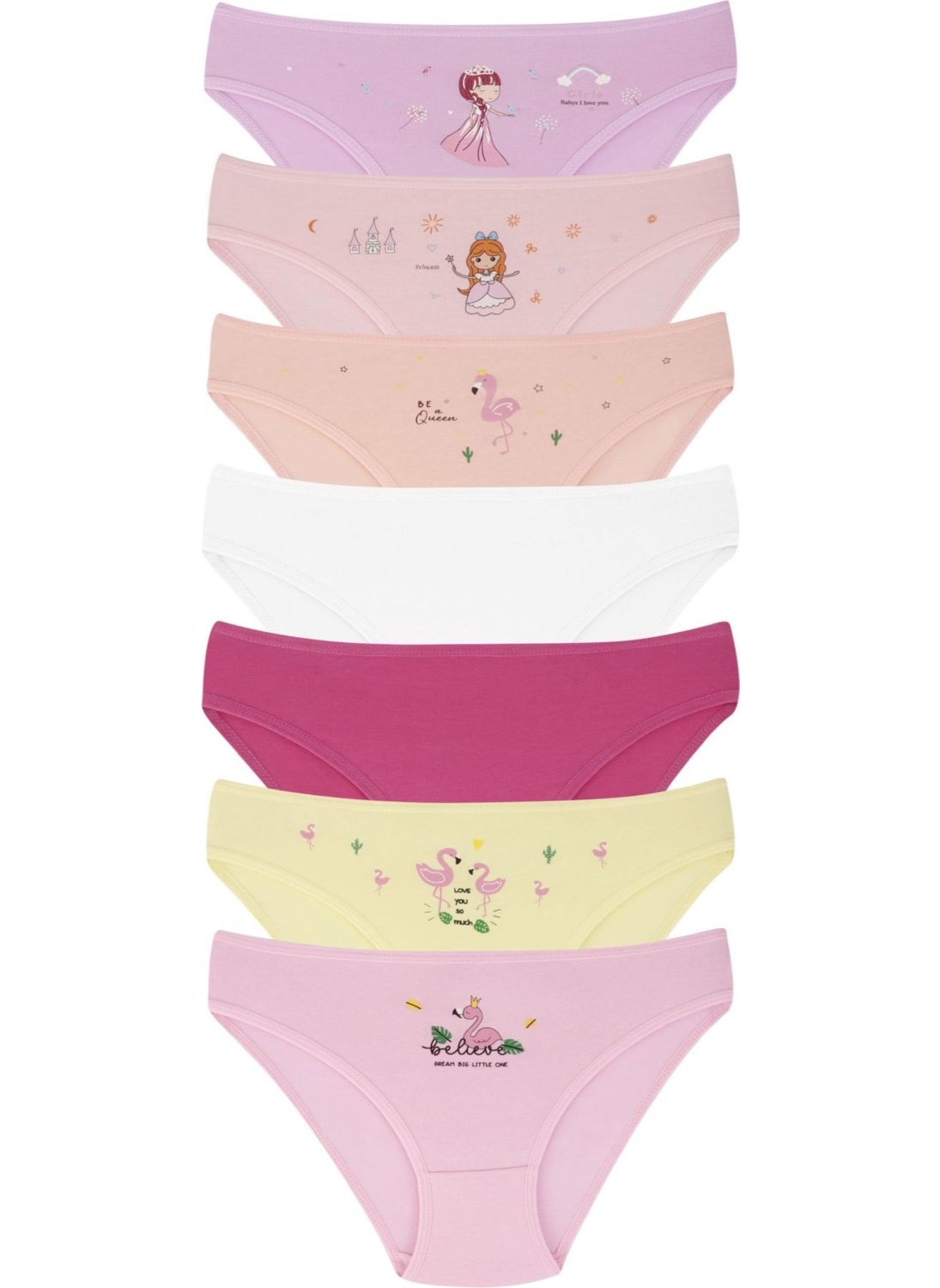 EQru Girls 7 Pieces Princess and Flamingo Patterned Mixed Color 7 Piece Panties  - Image 4