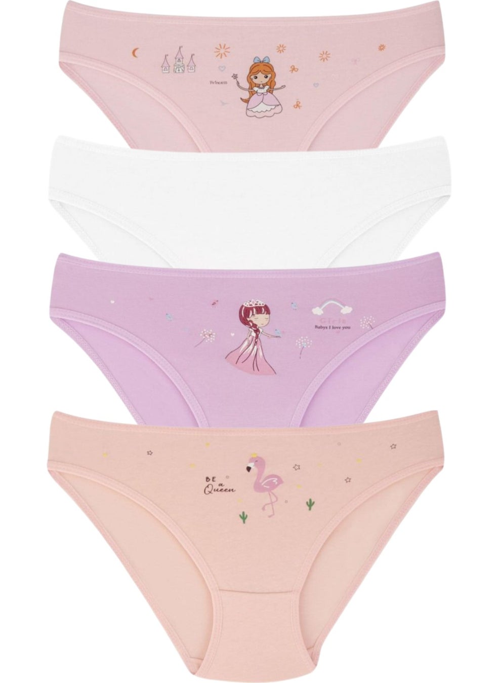 EQru Girls 7 Pieces Princess and Flamingo Patterned Mixed Color 7 Piece Panties  - Image 2
